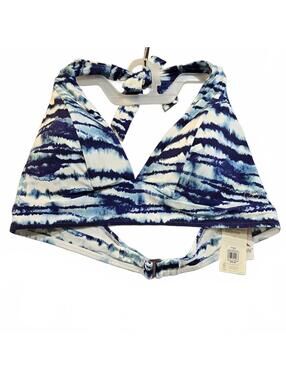 CALIA Women's 2X Long-Line Halter Bikini Top Watercolor Stripe Blue NWT Boho